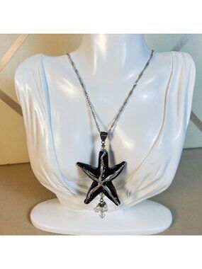 Artisan Starfish Necklace Dangle Beads Glass Pendant Flux Pearls Silver Tone A47